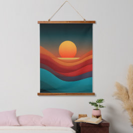 Bauhaus Aardse Zonsondergang Golven Houten Wand Ta Hangend Wandkleed