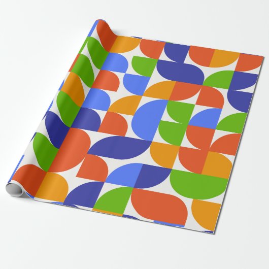 Bauhaus Abstract geometrisch patroon in blauw groe Cadeaupapier (Uitgerold)