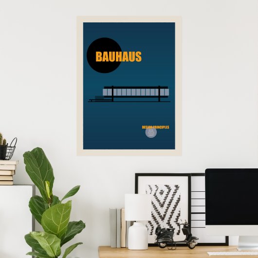 Bauhaus Architecture Retro Design | Blauw Poster (Thuiskantoor)