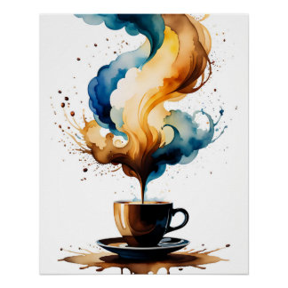Bauhaus art ochtendkoffie (blauw en bruin) perfect poster