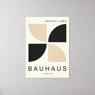 Bauhaus Beige Black Geometric Quarter Circle Canvas Afdruk