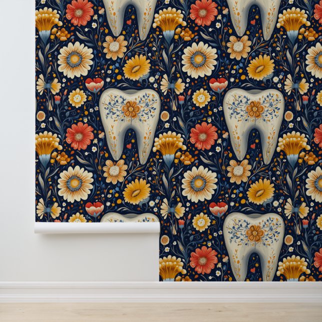 Bauhaus Bloemen Tand Tandheelkundige kliniek Muurd Behang (Applicatie)