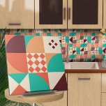 Bauhaus geometrisch abstract N5 Tegeltje<br><div class="desc">Bauhaus stijl geometrische abstracte tegel in turkoois,  wijn en gebrande sienna kleurenpalet.</div>
