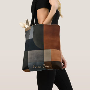 Bauhaus Geometrische Patroon Aangepaste Naam Boods Tote Bag