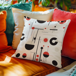 Bauhaus geometrische vormen in zwart rood op wit kussen