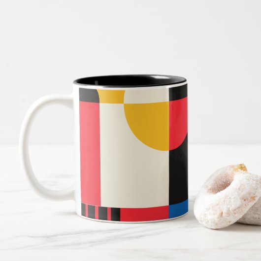 Bauhaus Geometry Pattern Tweekleurige Koffiemok (Met donut)