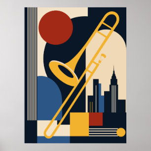 Bauhaus Jazz Trombone Kunst Mid Century Modern Poster