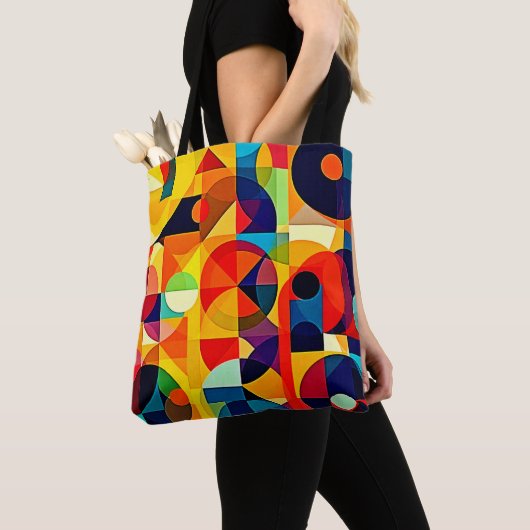Bauhaus Kleur Geometrie Design Tote Bag (Dichtbij)