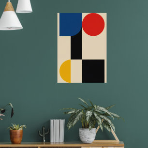 Bauhaus Kleurblokposter Blauwe Rode Gele Kunst Poster