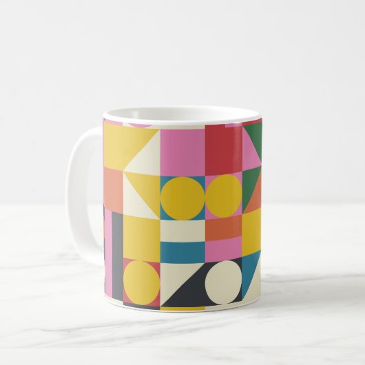 Bauhaus kunstwerk: abstracte geometrische composit koffiemok (Voorkant links)