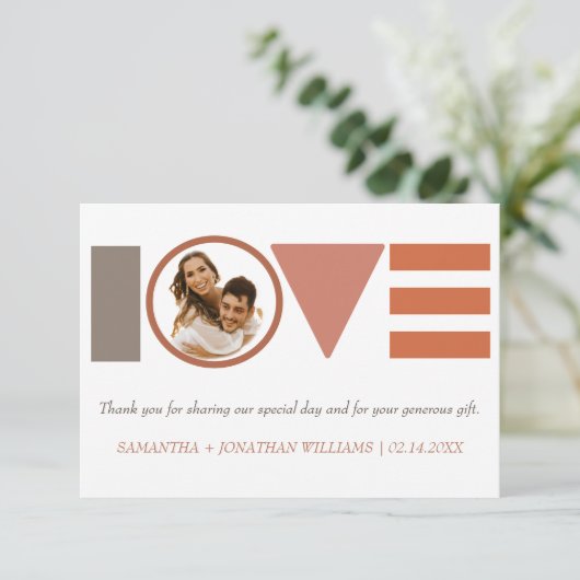 Bauhaus Love Gestreepte Fotobruiloft Bedankkaart (Staand voorkant)