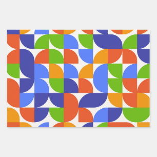Bauhaus Mid Century Patroon Blauw, Oranje, Groen  Inpakpapier Vel