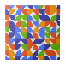 Bauhaus Mid Century Patroon Blauw, Oranje, Groen
