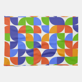 Bauhaus Mid Century Patroon Blauw, Oranje, Groen  Theedoek