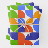 Bauhaus Mid Century Patroon blauw, Sinaasappel, gr Inpakpapier Vel (In situ)