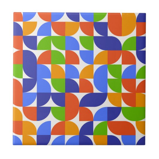 Bauhaus Mid Century Patroon blauw, Sinaasappel, gr Tegeltje (Voorkant)