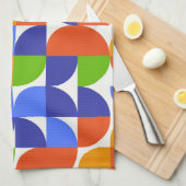 Bauhaus Mid Century Patroon blauw, Sinaasappel, gr Theedoek (Quarter Fold)