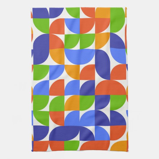 Bauhaus Mid Century Patroon blauw, Sinaasappel, gr Theedoek (Verticaal)