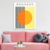 Bauhaus Modern Art Sinaasappel Circle Stripes Canvas Afdruk (Insitu (Woonkamer))