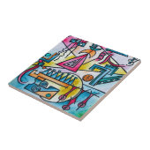 Bauhaus Moderne Geometrische kunst met dagdroomhan Tegeltje (Zijkant)