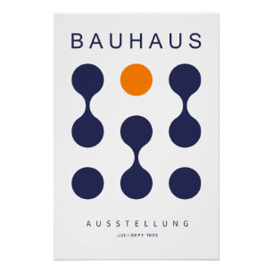 Bauhaus Navy Oranje Cirkel Grid Kunstprint 1923 Perfect Poster
