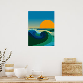Bauhaus Oceaangolf Zonsondergang Abstract Kunst Po Poster