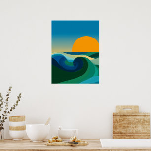 Bauhaus Oceaangolf Zonsondergang Abstract Kunst Po Poster