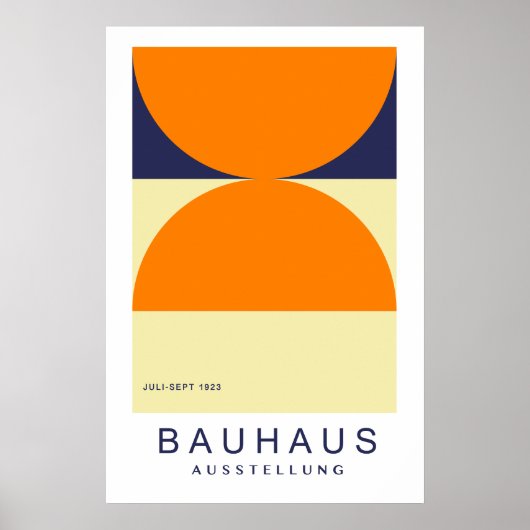 Bauhaus Oranje Marineblauw Halve Cirkel Krachtige  Poster (Voorkant)