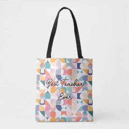 Bauhaus pastel tegel patroon met slogan tote bag