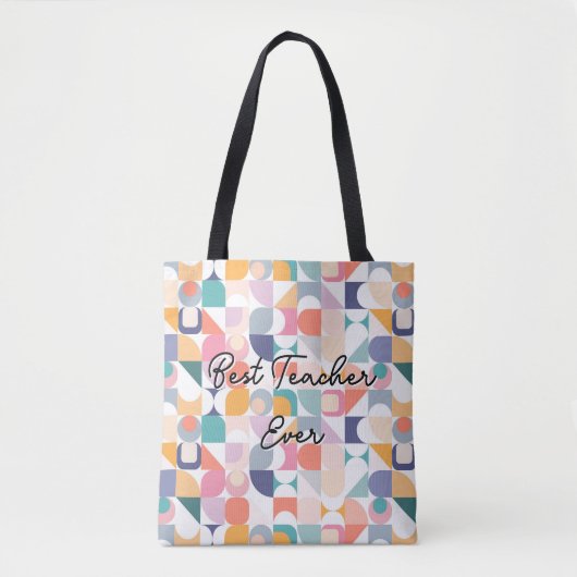 Bauhaus pastel tegel patroon met slogan tote bag (Voorkant)