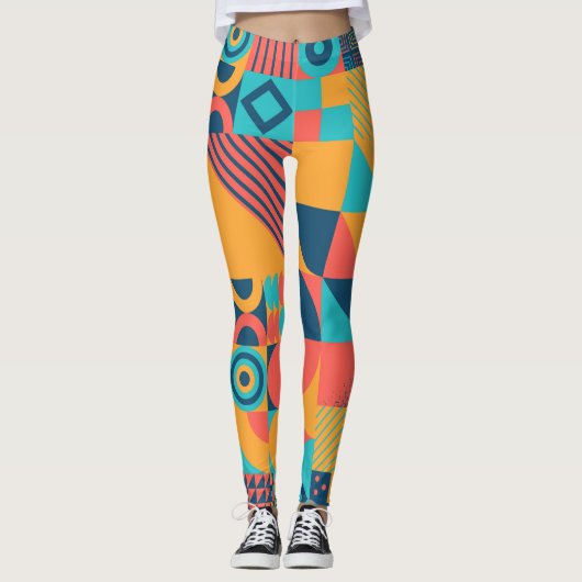 Bauhaus Retro: 70s geometrische musical Leggings (Voorkant)
