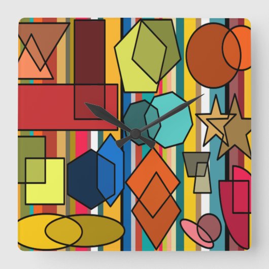 Bauhaus Shapes en Lines Vierkante Klok (Voorkant)