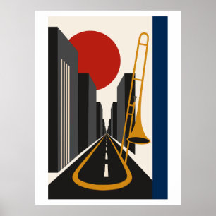 Bauhaus Stad & Trombone Kunst Minimalistische Ur Poster