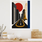 Bauhaus Stad & Trombone Kunst | Minimalistische Ur Poster (Keuken)