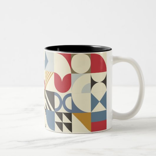 Bauhaus Stijl Geometrisch Vormontwerp Tweekleurige Koffiemok (Rechts)