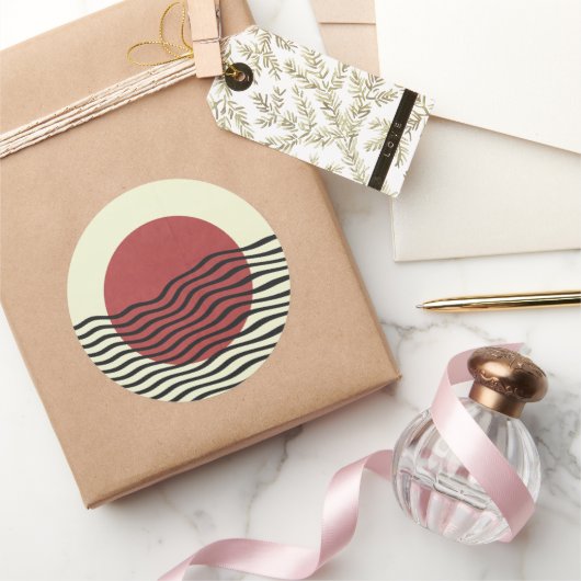 Bauhaus-stijl zonsondergang ronde sticker (Geschenken)