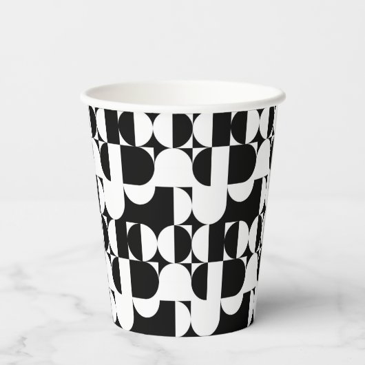 Bauhaus Style Black en White Geometric Retro Papieren Bekers (Achterkant)