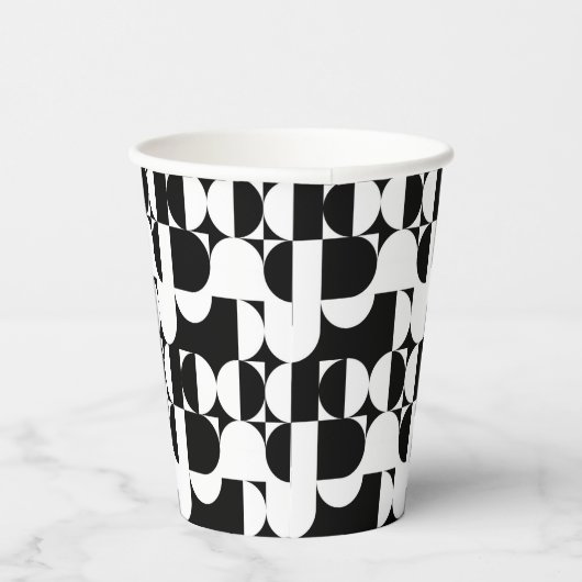 Bauhaus Style Black en White Geometric Retro  Papieren Bekers (Rechts)