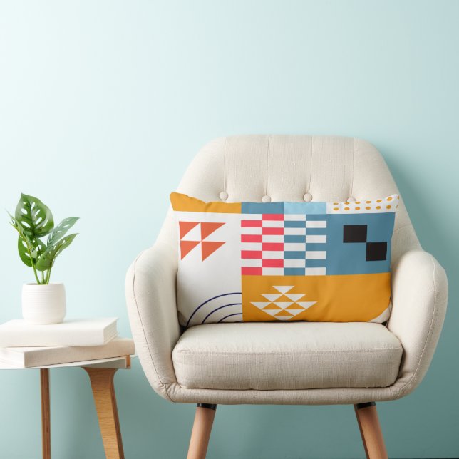 Bauhaus Style Geometric Blue en Gold Kussen (Stoel)