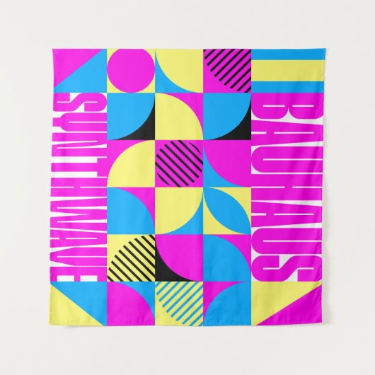 Bauhaus Synthwave #1 (fuchsia/magenta-blauw) Wandkleed (Voorkant (horizontaal))