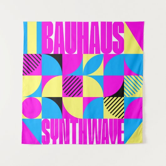 Bauhaus Synthwave #1 (fuchsia/magenta-blauw) Wandkleed (Voorkant)