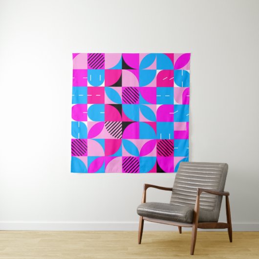 Bauhaus Synthwave #3 poster (roze-blauw) Wandkleed (In Situ (horizontaal))