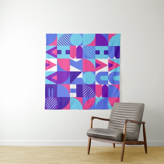 Bauhaus Synthwave #3 (roze-blauw) — abstract poste Wandkleed (In Situ (horizontaal))