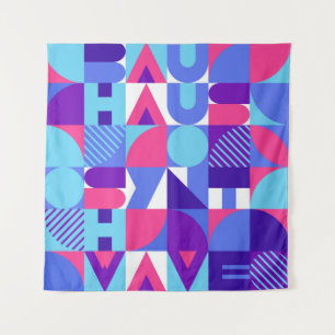 Bauhaus Synthwave #3 (roze-blauw) — abstract poste Wandkleed