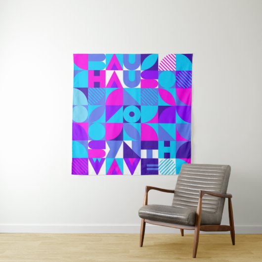 Bauhaus Synthwave #4 (roze-blauw) — abstract poste Wandkleed (In situ)