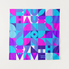 Bauhaus Synthwave #4 (roze-blauw) — abstract poste Wandkleed