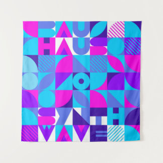 Bauhaus Synthwave #4 (roze-blauw) — abstract poste Wandkleed