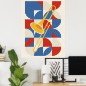 Bauhaus Trombone | Abstract Koperen Instrument Poster (Thuiskantoor)