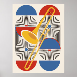 Bauhaus Trombone   Geometrisch Koperen Instrument Poster