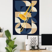 Bauhaus Trombone Kunst | Geometrisch Blaasinstrume Poster (Thuiskantoor)